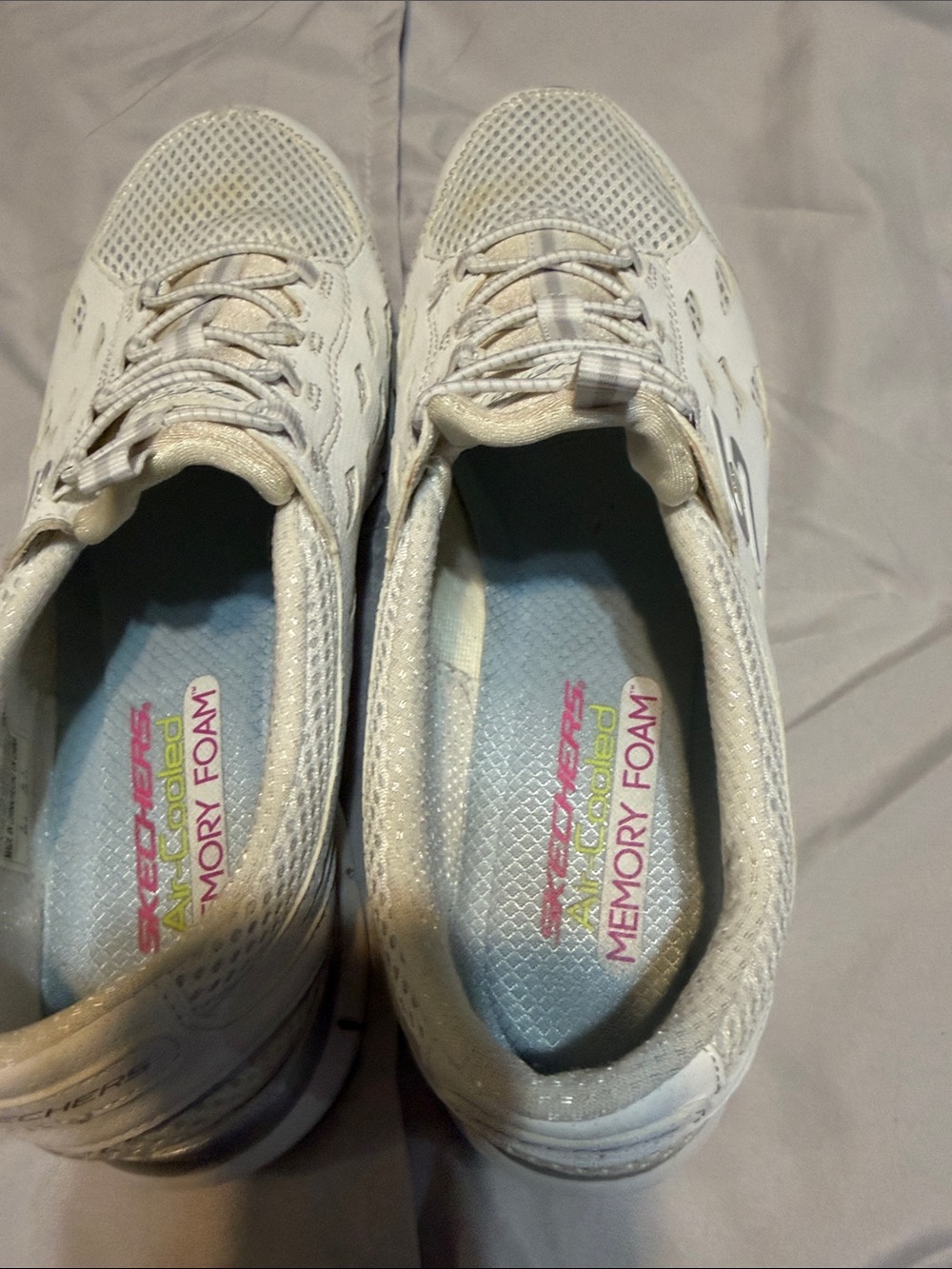 Skechers Women's White Athletic Memory Foam Sneakers with Pink Logo